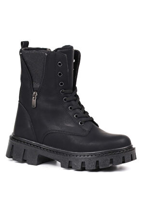 Kadın Siyah Nubuk Fermuar Detaylı Postal Bot – Kalın Taban Fermuarlı Bağcıklı Rahat Günlük Şık ve Dayanıklı