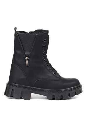 Kadın Siyah Nubuk Fermuar Detaylı Postal Bot – Kalın Taban Fermuarlı Bağcıklı Rahat Günlük Şık ve Dayanıklı