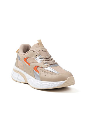 Kadın Bej Sneaker Günlük Ortopedik Spor Ayakkabı