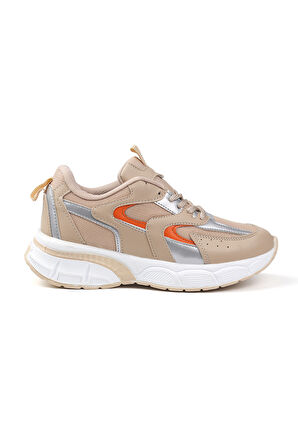 Kadın Bej Sneaker Günlük Ortopedik Spor Ayakkabı
