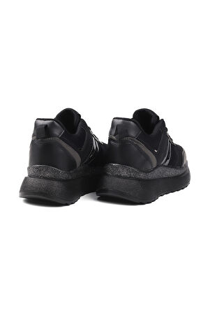 Kadın Siyah Simli Sneaker Hafif Ortopedik Günlük Spor Ayakkabı