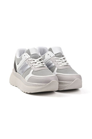 Kadın Buz Gri Simli Sneaker Hafif Ortopedik Günlük Spor Ayakkabı
