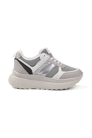 Kadın Buz Gri Simli Sneaker Hafif Ortopedik Günlük Spor Ayakkabı