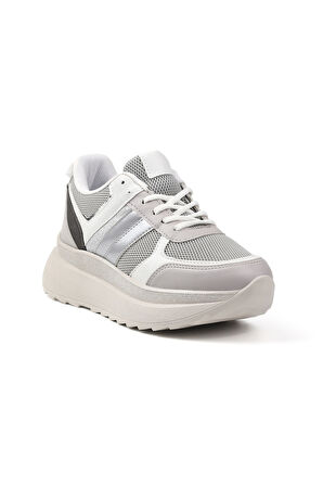Kadın Buz Gri Simli Sneaker Hafif Ortopedik Günlük Spor Ayakkabı