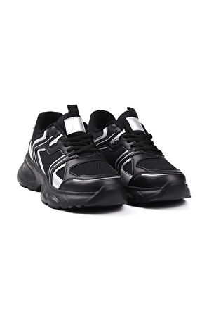 Kadın Siyah Fileli Sneaker Günlük Ortopedik Spor Ayakkabı