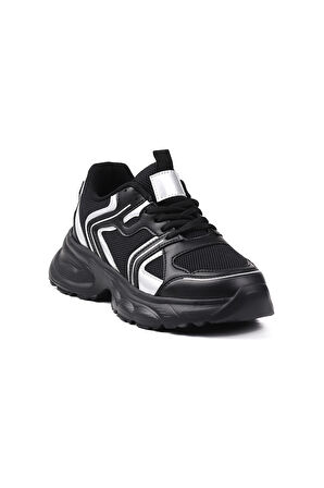 Kadın Siyah Fileli Sneaker Günlük Ortopedik Spor Ayakkabı