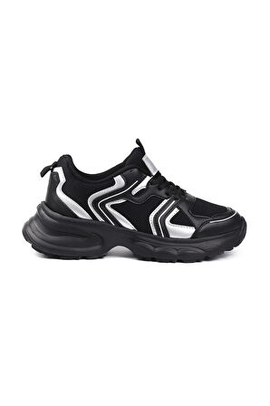 Kadın Siyah Fileli Sneaker Günlük Ortopedik Spor Ayakkabı