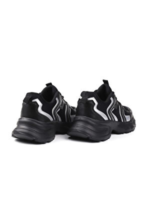 Kadın Siyah Fileli Sneaker Günlük Ortopedik Spor Ayakkabı