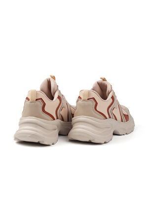Kadın Bej Kahve Fileli Sneaker Günlük Ortopedik Spor Ayakkabı