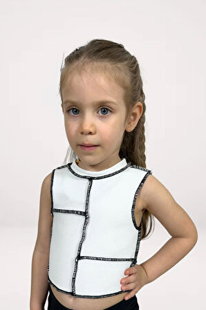 Kız Çocuk Crop Top Beyaz Sıfır Kol - Likralı %100 Pamuk