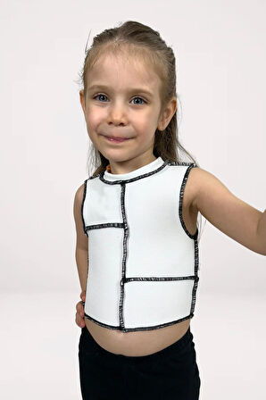 Kız Çocuk Crop Top Beyaz Sıfır Kol - Likralı %100 Pamuk