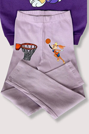 Kız Çocuk Alt Üst Takım Mor Lola Bunny Ve Bugs Bunny Karakterli - %100 Pamuk, 5 Yaş