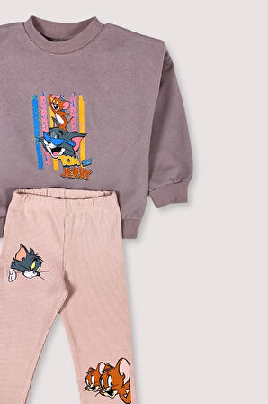 Kız Çocuk Alt Üst Takım Pembe Tom & Jerry Karakterli - %100 Pamuk, 3, 4 Yaş