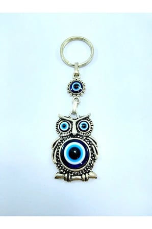 Baykuş Nazar Boncuğu Metal Anahtarlık/dikiz Ayna Süsü Hediyelik Aksesuar