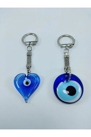 Kalp Cam Nazar Boncuğu Anahtarlık+ Sade Anahtarlık/araba Dikiz Ayna Süsü El Yapımı Hediyelik Set