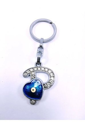 Kalp Nazar Boncuğu Metal Kristal Taşlı P Harfi Anahtarlık Hediyelik Aksesuar
