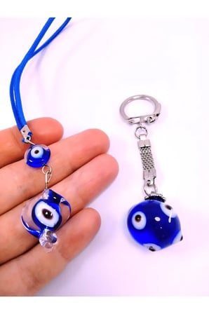 Küre Nazar Boncuk Anahtarlık +burgu Boncuk Araba Dikiz Ayna Süsü El Yapımı Cam Hediyelik Set