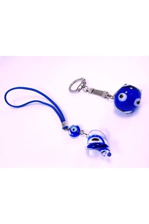 Küre Nazar Boncuk Anahtarlık +burgu Boncuk Araba Dikiz Ayna Süsü El Yapımı Cam Hediyelik Set