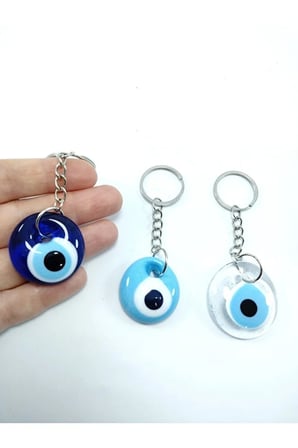Nazar Boncuğu Anahtarlık/ Dikiz Ayna Süsü Saydam+mavi+lacivert Üçlü El Yapımı Cam Set Hediyelik Eşya