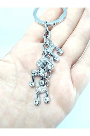 Metal Üçlü Notalar Taşlı Anahtarlık / Araba Dikiz Ayna Süsü Hediyelik Aksesuar