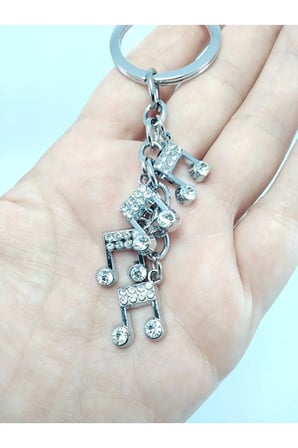 Metal Üçlü Notalar Taşlı Anahtarlık / Araba Dikiz Ayna Süsü Hediyelik Aksesuar