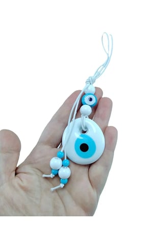 Boncuklu Beyaz Nazar Boncuğu Anahtarlık El Yapımı Cam Hediyelik Aksesuar