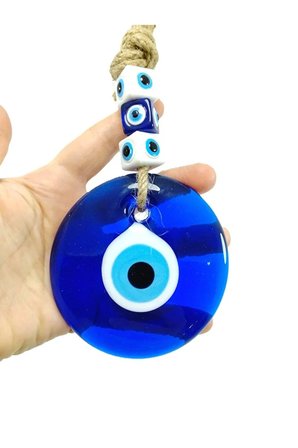 Boncuklu Büyük Lacivert Beyaz Nazar Boncuğu Anahtarlık El Yapımı Cam Hediyelik Aksesuar