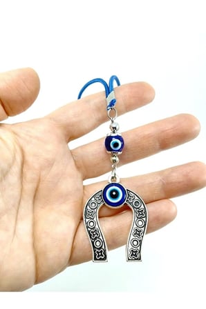 Metal Nal Nazar Boncuğu Temalı İpli Anahtarlık/araba Dikiz Ayna Süsüs Hediyelik Aksesuar
