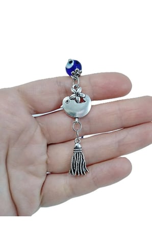 Metal Kuş Nazar Boncuğu Araba Dikiz Ayna Süsü Metal Püslüllü Hediyelik Aksesuar