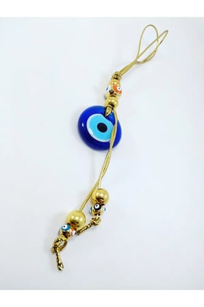 Nazar Boncuğu Araba Dikiz Ayna Süsü / Duvar Dekoru Metalik Gold İpli Pirinç Boncuklu