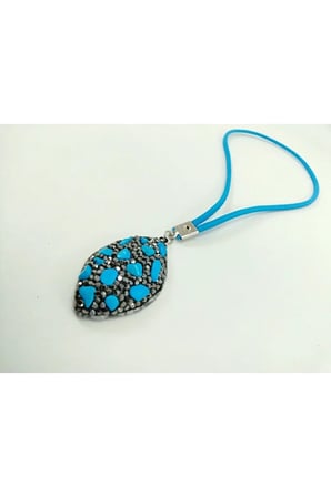 Turkuaz Doğaltaş Araba Dikiz Ayna Süsü Parlak Taşlı El Yapımı Lüks Hediyelik Aksesuar