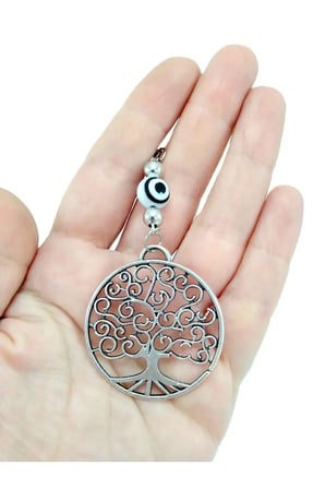 Metal Nazar Boncuğu Hayat Ağacı Siyah Beyaz Nazar Boncuklu Araba Dikiz Ayna Süsü Hediyelik Aksesuar