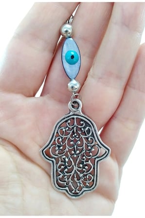 Sedef Nazar Boncuklu Fatma Ana Eli Dikiz Ayna Süsü Eskitme Metal Hamse Yeni Araba Hediyesi