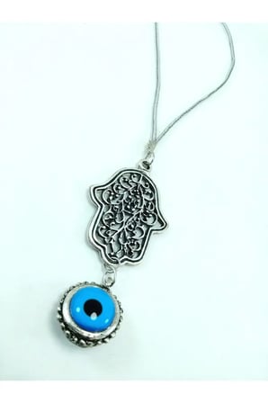 Çift Taraflı Nazar Boncuklu Fatma Ana Eli Dikiz Ayna Süsü Eskitme Metal Hamse Yeni Araba Hediyesi
