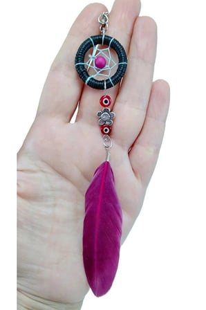 Mor Tüylü Düş Kapanı Araba Dikiz Ayna Süsü, Kırmızı Nazar Boncuklu Dreamcatcher Yeni Araba Hediyesi