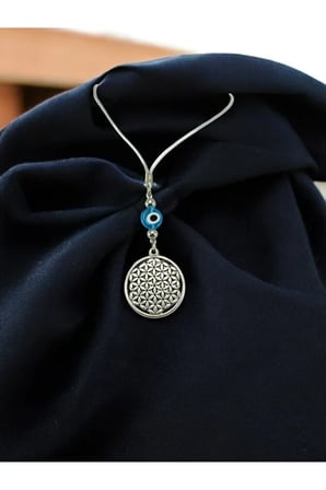 Metal Yaşam Çiçeği Araba Dikiz Ayna Süsü, El Yapımı Cam Turkuaz Nazar Boncuğu Yeni Araba Hediyesi