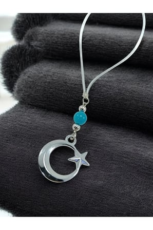 Metal Hilal Ay Yıldız Araba Dikiz Ayna Süsü, Turkuaz Doğal Taş Yeni Araba Hediyesi