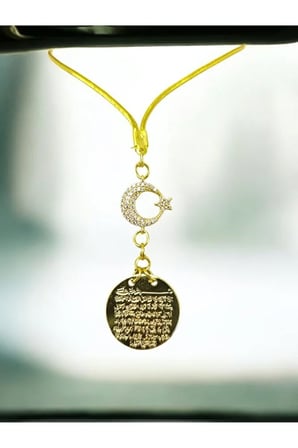 Gold Renkli Metal Hilal Ay Yıldız Ayetel Kürsi Araba Dikiz Ayna Süsü, Yeni Araba Hediyesi