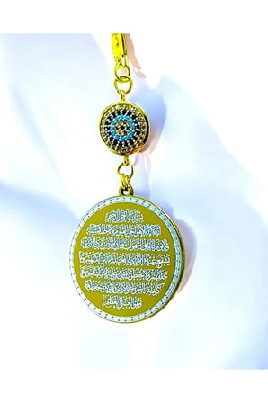 Zirkon Taşlı Altın  Renkli Çelik Çift Taraflı Ayetel Kürsi / Felak Nas Ihlas Araba Dikiz Ayna Süsü