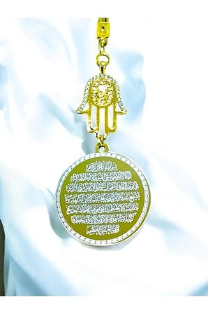 Hamse Eli Altın  Renkli Çelik Çift Taraflı Ayetel Kürsi / Felak Nas Ihlas Araba Dikiz Ayna Süsü