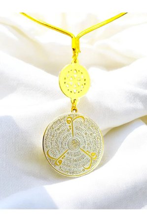 Gold Parlak Taş Çerçeveli Çelik Çift Taraflı Ayetel Kürsi/Felak Nas Araba Dikiz Ayna Süsü