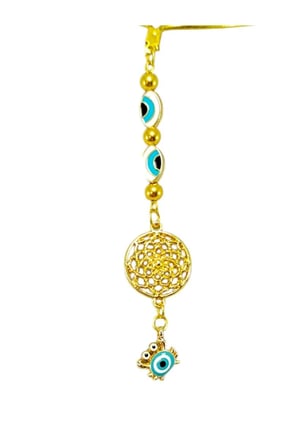 Küçük Yengeç, Elips Nazar Gözü Detaylı Metal Lotus Çiçeği Araba Dikiz Ayna Süsü/ Altın Rengi