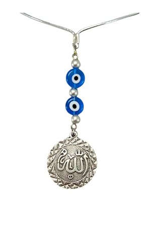 Allah Lafzı Araba Dikiz Ayna Süsü, Gümüş Renkli El Yapımı Yassı Nazar Detaylı Yeni Araba Hediyesi