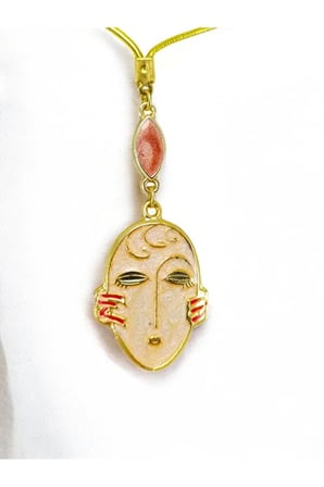 Pembe Elips Boncuk Detaylı Yüz Figürü Dikiz Ayna Süsü, Metal Lineart Tarz Yeni Araba Hediyesi