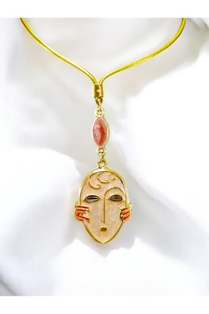 Pembe Elips Boncuk Detaylı Yüz Figürü Dikiz Ayna Süsü, Metal Lineart Tarz Yeni Araba Hediyesi