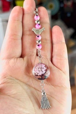 Cam Nazar Boncuğu Metal Kuş Araba Dikiz Ayna Süsü Pembe Yaşayan Manzara  Hediyelik