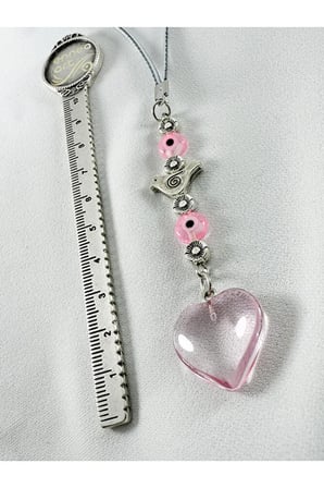 Pembe Cam Nazar Boncuğu Metal Kuş Araba Dikiz Ayna Süsü, Pembe Kalpli Yeni Araba Hediyesi