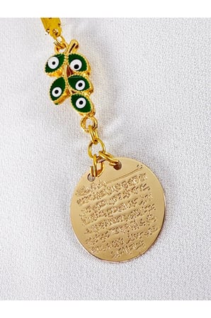 Metal Ayetel Kürsi Yeşil Salkım Nazar Boncuğu Araba Dikiz Ayna Süsü, Yeni Araba Hediyesi