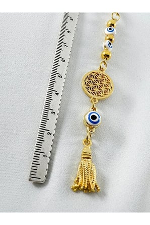Beyaz Nazar Boncuğu Yaşam Çiçeği Araba Dikiz Ayna Süsü, Gold Renkli Yeni Araba Hediyesi