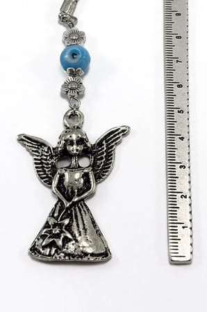 El Yapımı Mavi Cam Boncuklu Metal Kanatlı Melek Araba Dikiz Ayna Süsü
